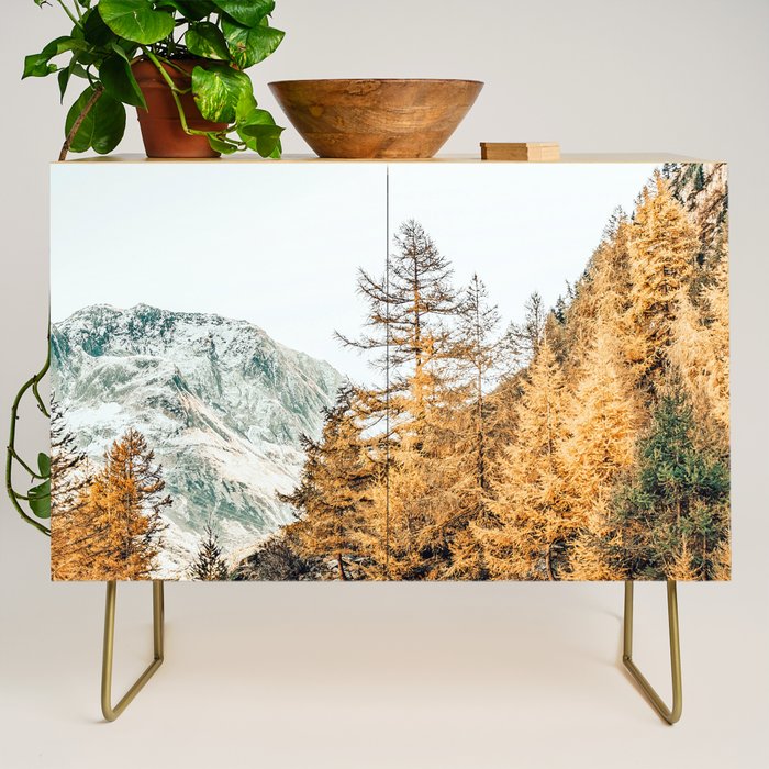 Snow + Golden Pine Photography Landscape Wall Decor, Scenic Nature Credenza Gallery Image 1