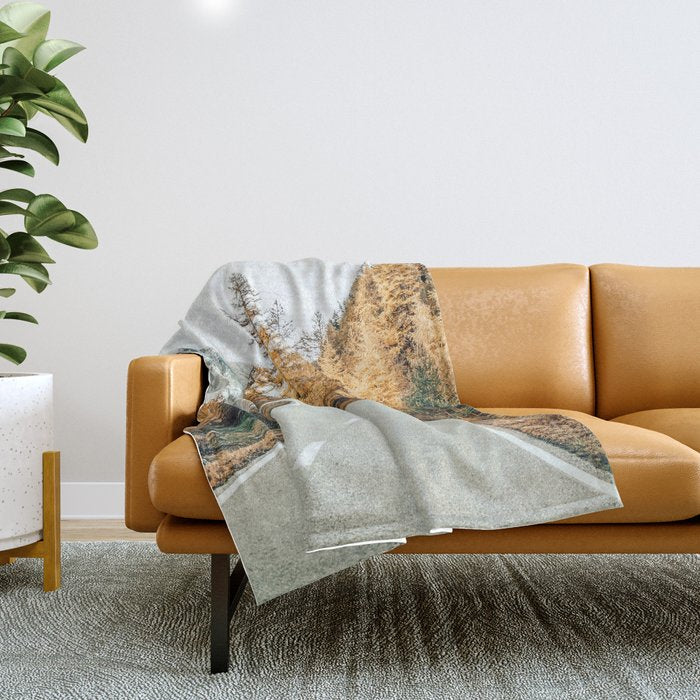 Snow + Golden Pine Photography Landscape Wall Decor, Scenic Nature Throw Blanket Gallery Image 1