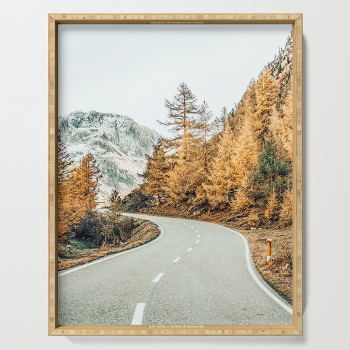 Snow + Golden Pine Photography Landscape Wall Decor, Scenic Nature Serving Tray Gallery Image 1