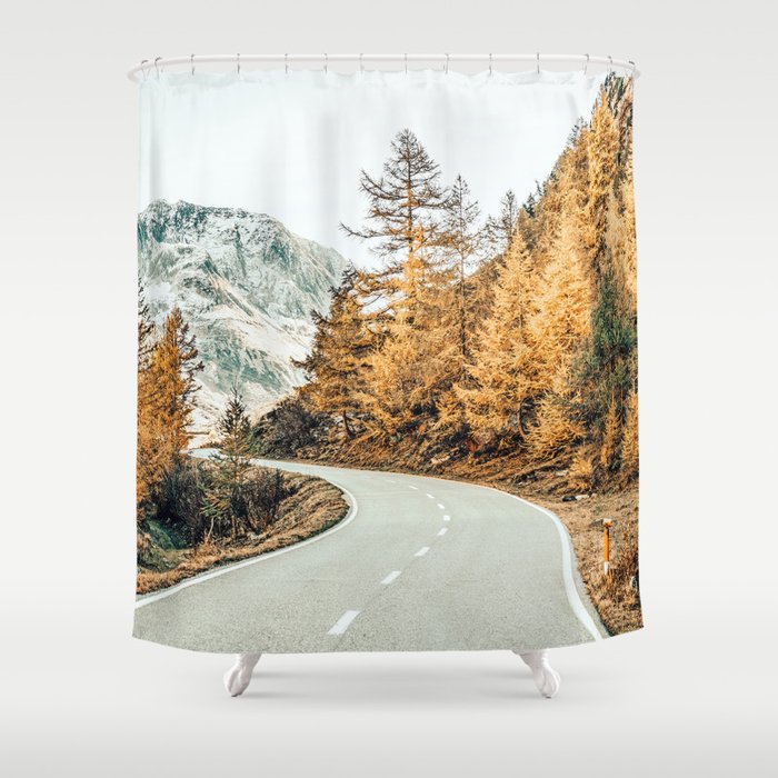 Snow + Golden Pine Photography Landscape Wall Decor, Scenic Nature Shower Curtain Gallery Image 1
