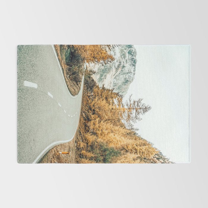 Snow + Golden Pine Photography Landscape Wall Decor, Scenic Nature Rug Gallery Image 2