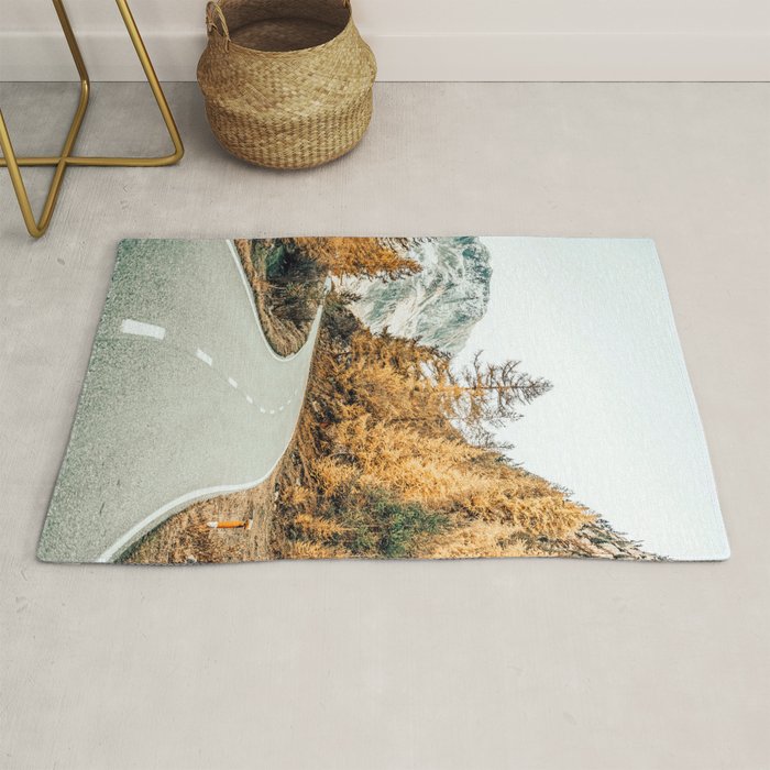 Snow + Golden Pine Photography Landscape Wall Decor, Scenic Nature Rug Gallery Image 1