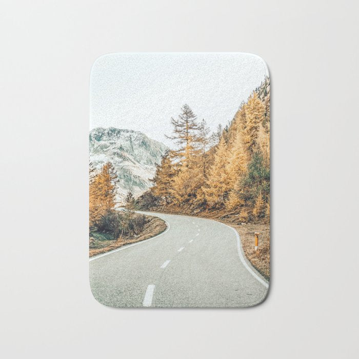 Snow + Golden Pine Photography Landscape Wall Decor, Scenic Nature Bath Mat Gallery Image 1