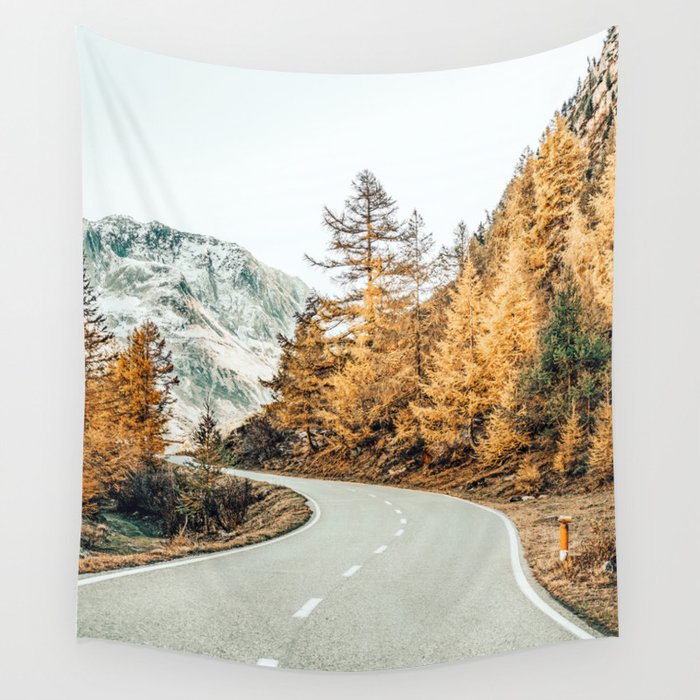 Snow + Golden Pine Photography Landscape Wall Decor, Scenic Nature Wall Tapestry Gallery Image 1