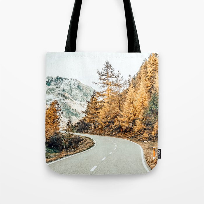 Snow + Golden Pine Photography Landscape Wall Decor, Scenic Nature Tote Bag Gallery Image 1