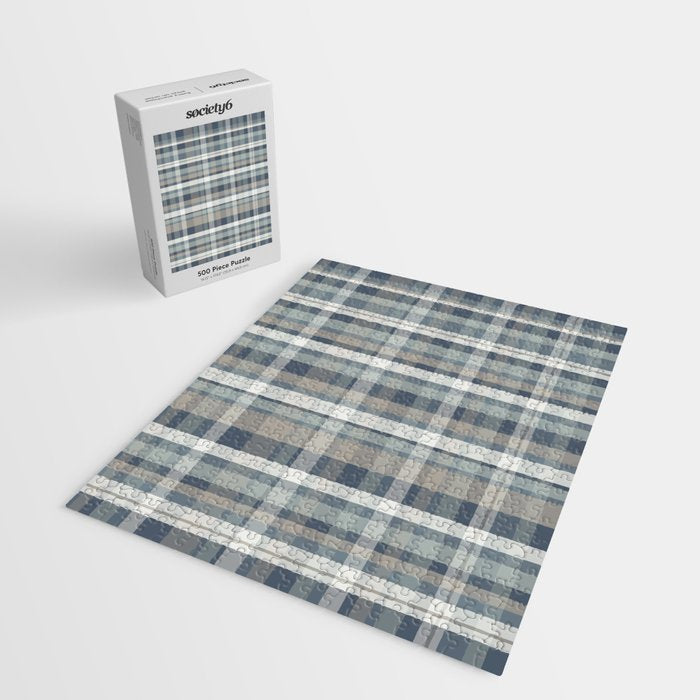 Retro Modern Plaid Pattern 2 in Neutral Blue Gray Jigsaw Puzzle Gallery Image 2