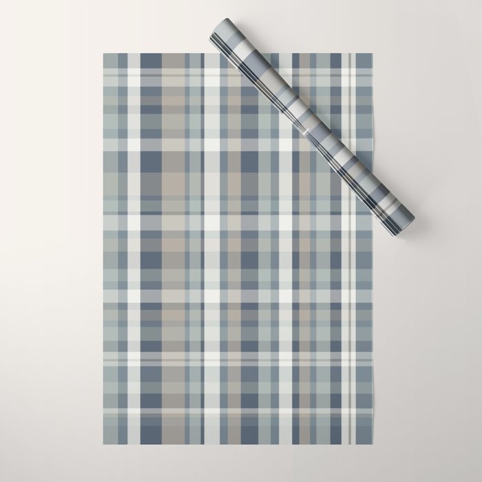Retro Modern Plaid Pattern 2 in Neutral Blue Gray Wrapping Paper Gallery Image 1