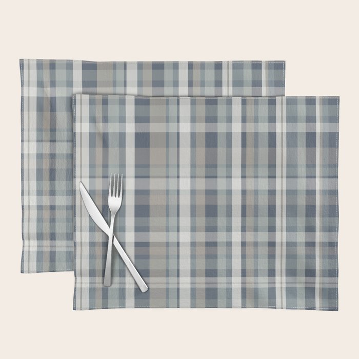 Retro Modern Plaid Pattern 2 in Neutral Blue Gray Placemat Gallery Image 1