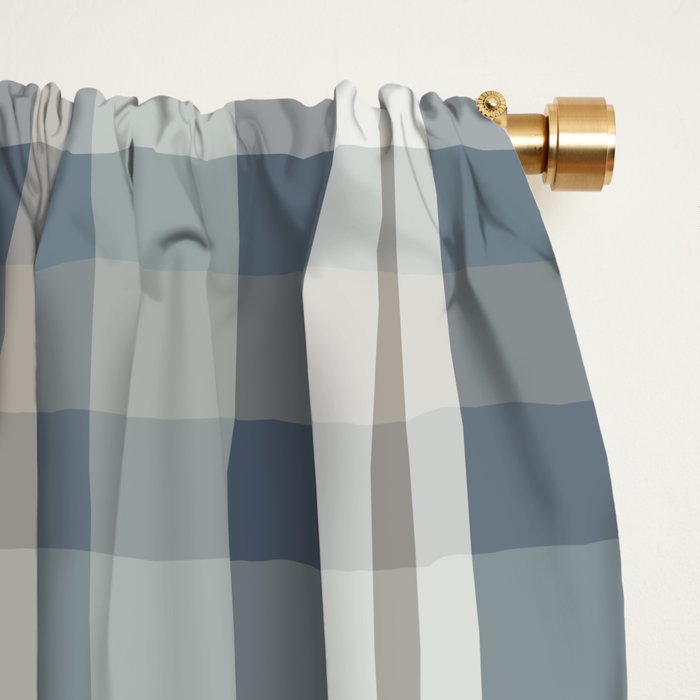 Retro Modern Plaid Pattern 2 in Neutral Blue Gray Window Curtain Gallery Image 2