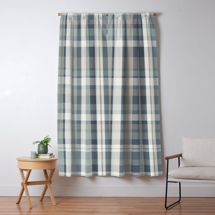 Retro Modern Plaid Pattern 2 in Neutral Blue Gray Window Curtain Gallery Image 5