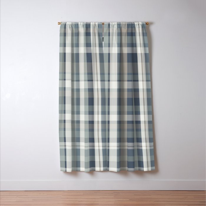 Retro Modern Plaid Pattern 2 in Neutral Blue Gray Window Curtain Gallery Image 3