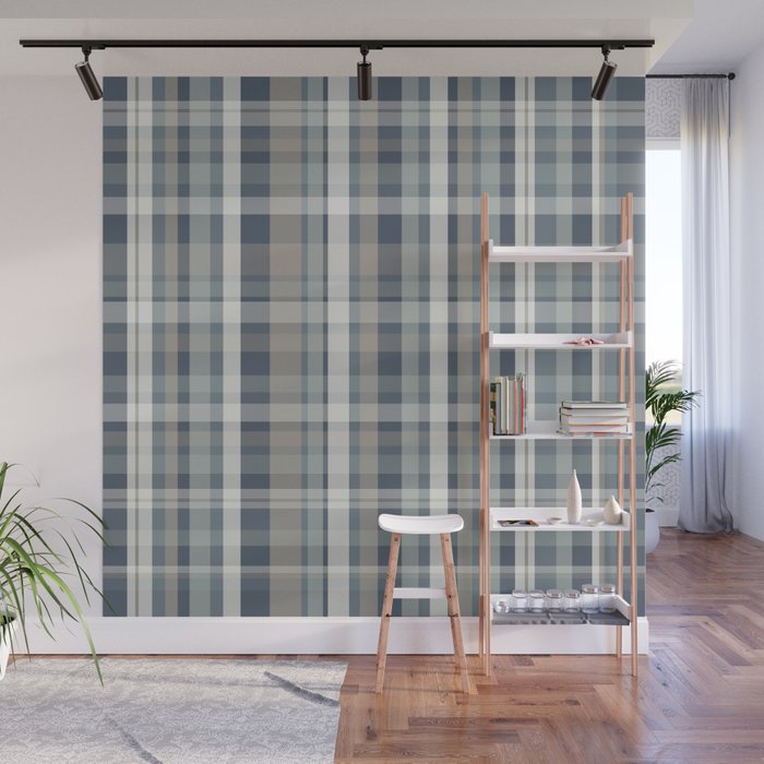Retro Modern Plaid Pattern 2 in Neutral Blue Gray Wall Mural Gallery Image 1