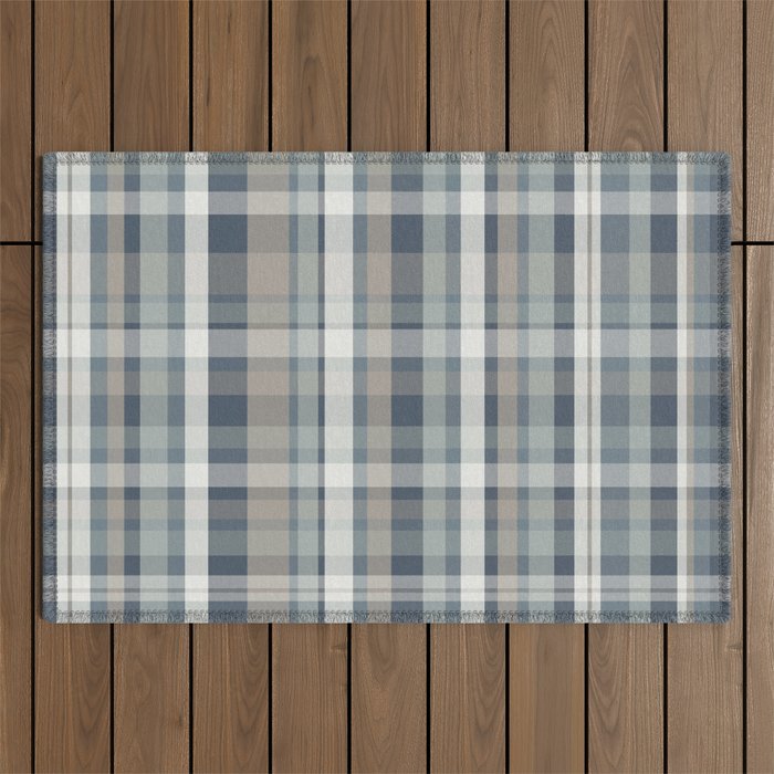 Retro Modern Plaid Pattern 2 in Neutral Blue Gray Outdoor Rug Gallery Image 1
