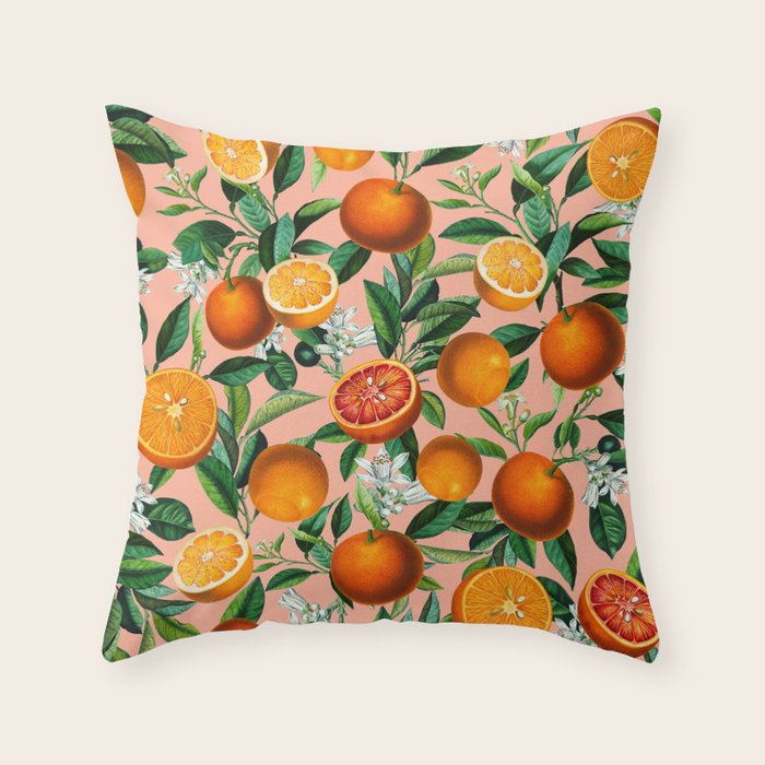 Oranges Pink Vintage Botanical Throw Pillow Gallery Image 6