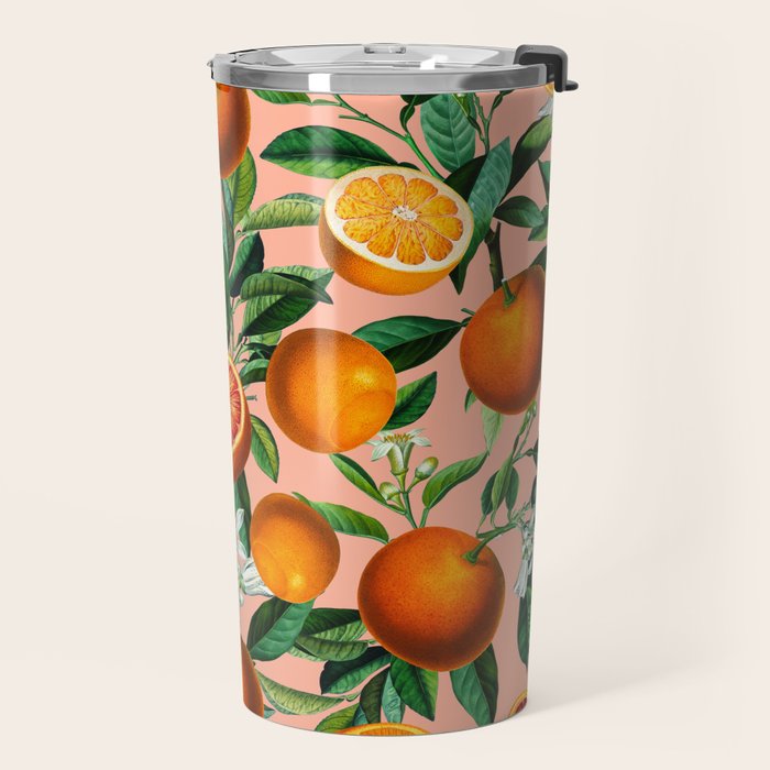 Oranges Pink Vintage Botanical Travel Mug Gallery Image 2