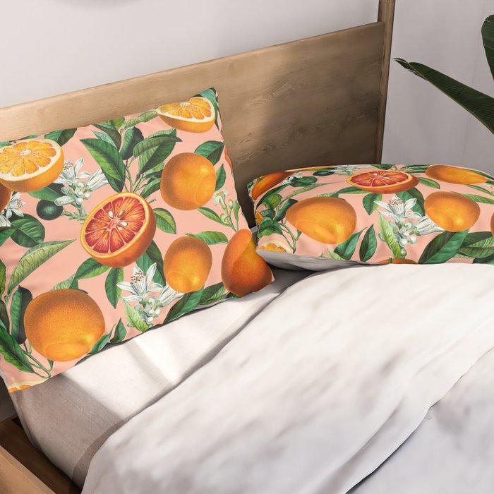 Oranges Pink Vintage Botanical Pillow Sham Gallery Image 2