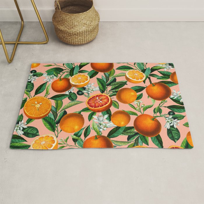 Oranges Pink Vintage Botanical Rug Gallery Image 1