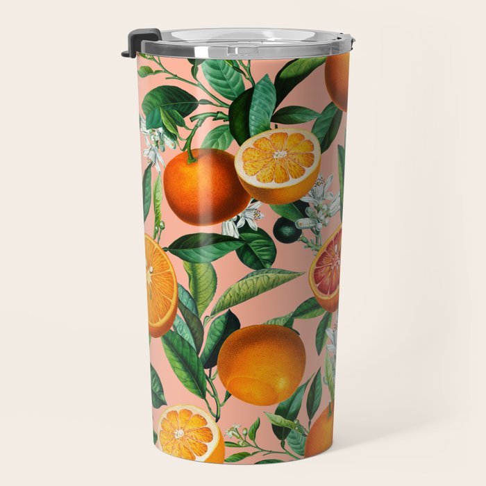 Oranges Pink Vintage Botanical Travel Mug Gallery Image 3