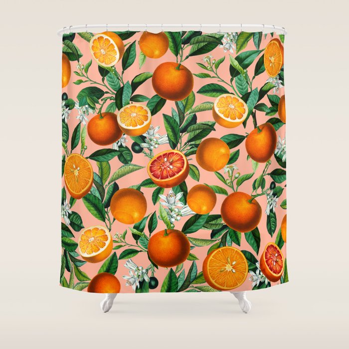 Oranges Pink Vintage Botanical Shower Curtain Gallery Image 1