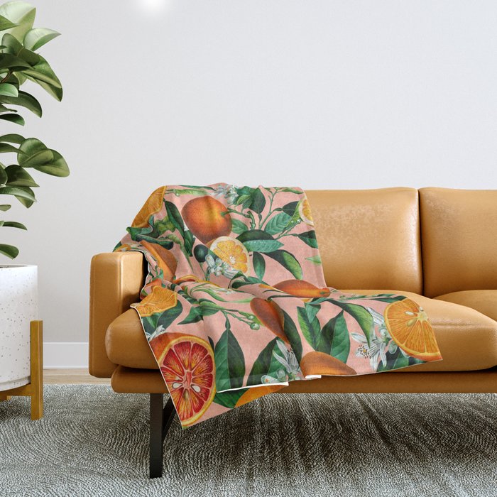 Oranges Pink Vintage Botanical Throw Blanket Gallery Image 1