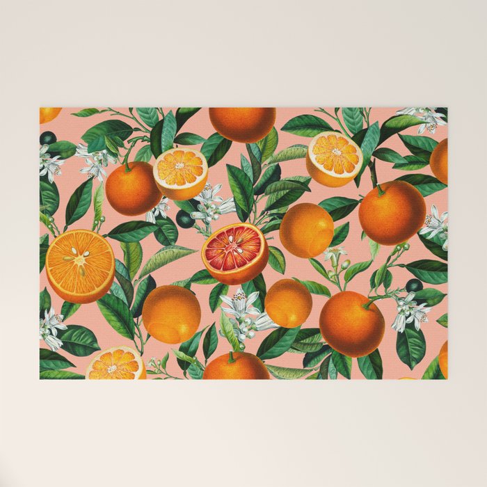 Oranges Pink Vintage Botanical Welcome Mat Gallery Image 1