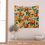 Oranges Pink Vintage Botanical Wall Tapestry Gallery Image 2
