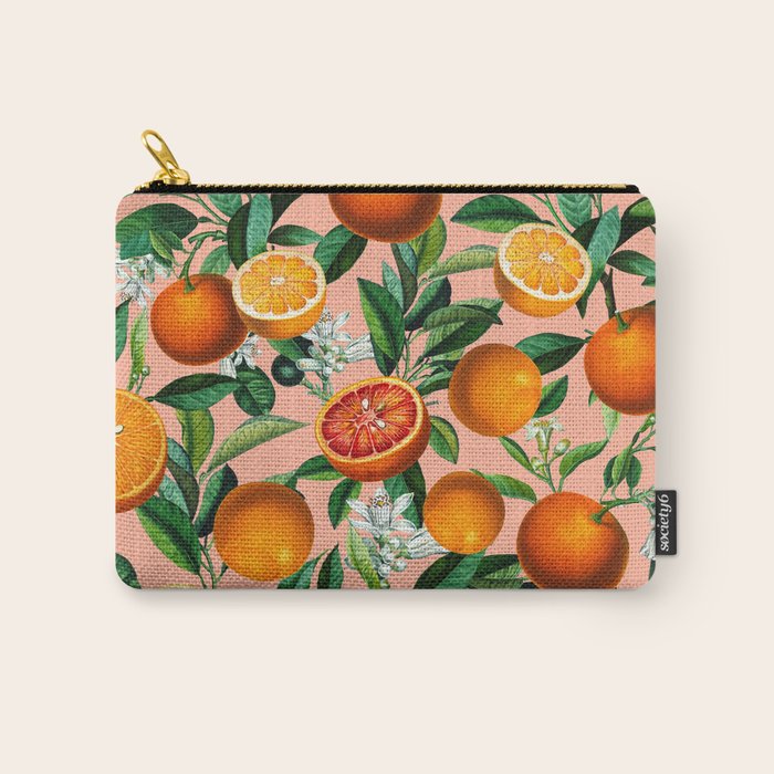 Oranges Pink Vintage Botanical Carry All Pouch Gallery Image 1