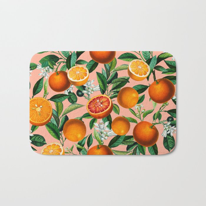 Oranges Pink Vintage Botanical Bath Mat Gallery Image 1