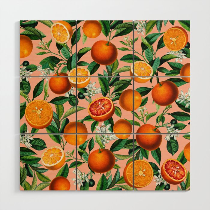Oranges Pink Vintage Botanical Wood Wall Art Gallery Image 1