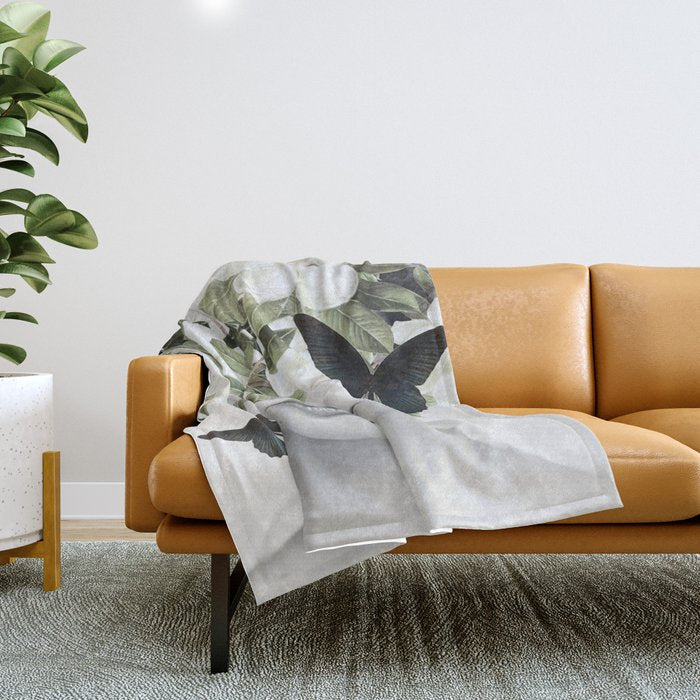 Woman With Flowers and Butterflies 3 Throw Blanket Gallery Image 1