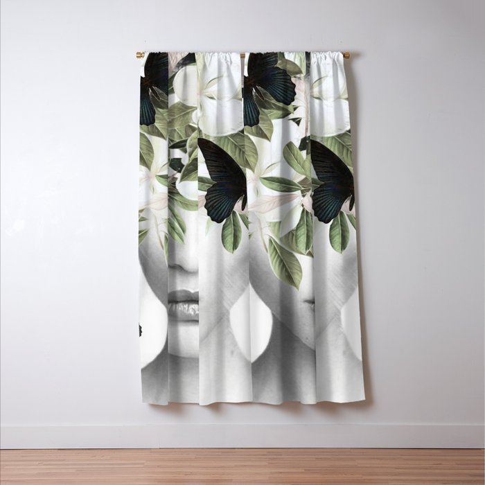 Woman With Flowers and Butterflies 3 Window Curtain Gallery Image 3