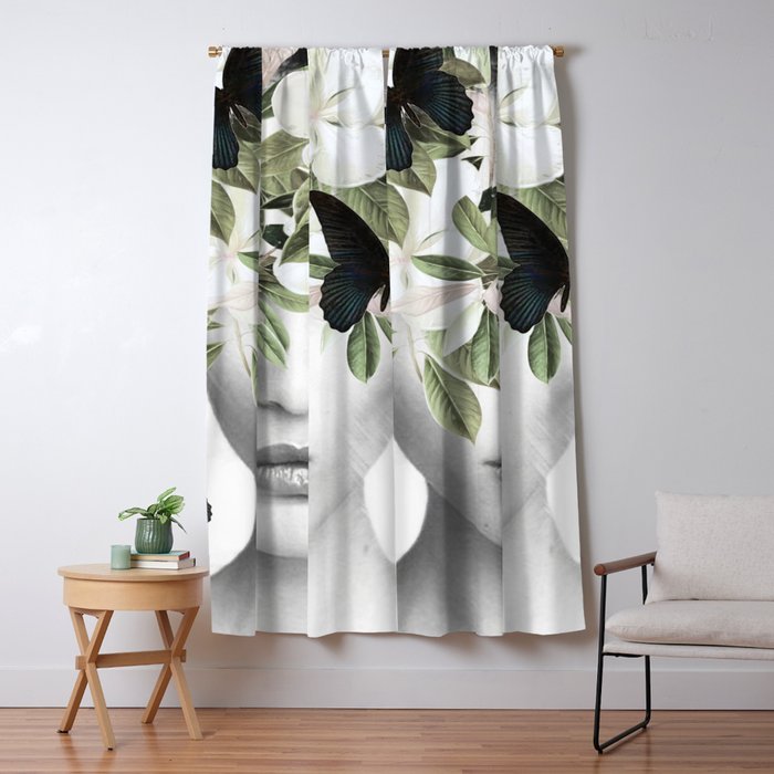 Woman With Flowers and Butterflies 3 Window Curtain Gallery Image 1