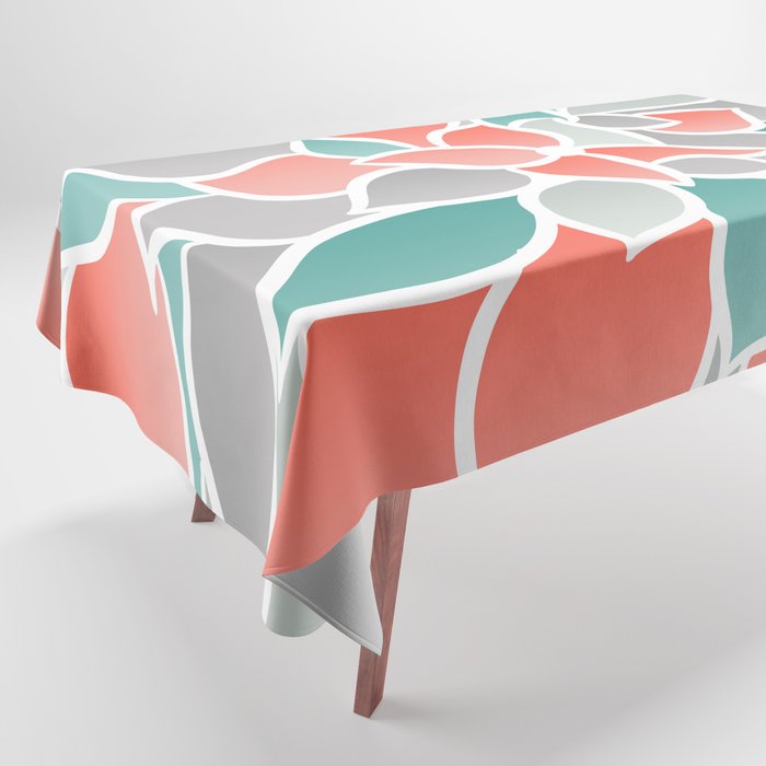 Modern Floral Prints, Coral, Teal Green and Gray Tablecloth Gallery Image 1