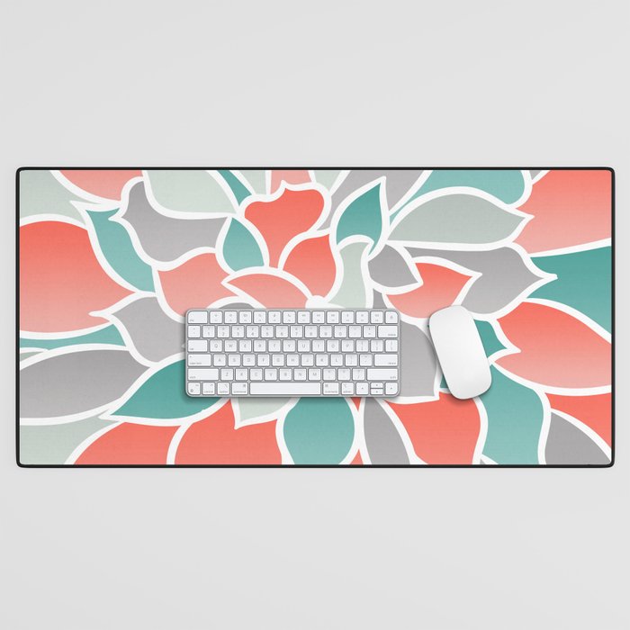 Modern Floral Prints, Coral, Teal Green and Gray Desk Mat Gallery Image 1