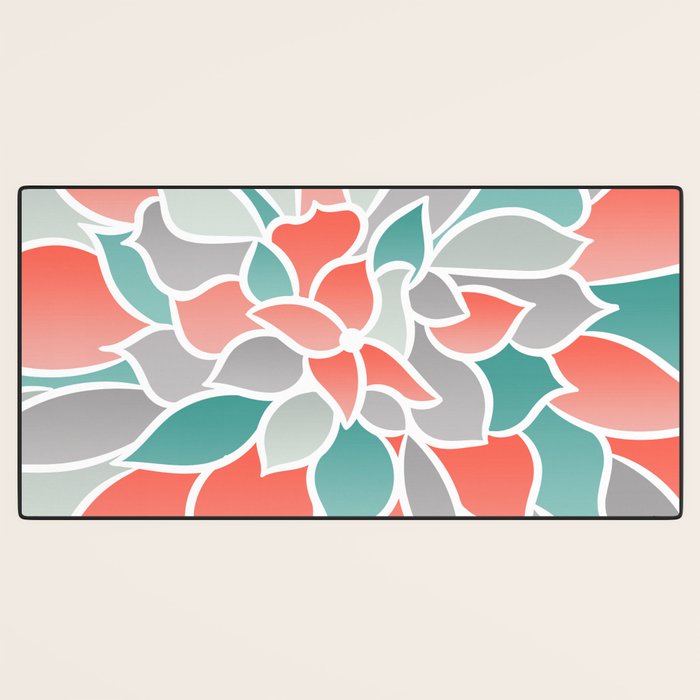 Modern Floral Prints, Coral, Teal Green and Gray Desk Mat Gallery Image 3