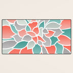 Modern Floral Prints, Coral, Teal Green and Gray Desk Mat Gallery Image 3