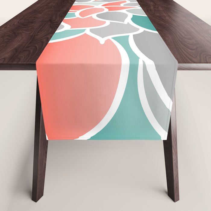 Modern Floral Prints, Coral, Teal Green and Gray Table Runner Gallery Image 1