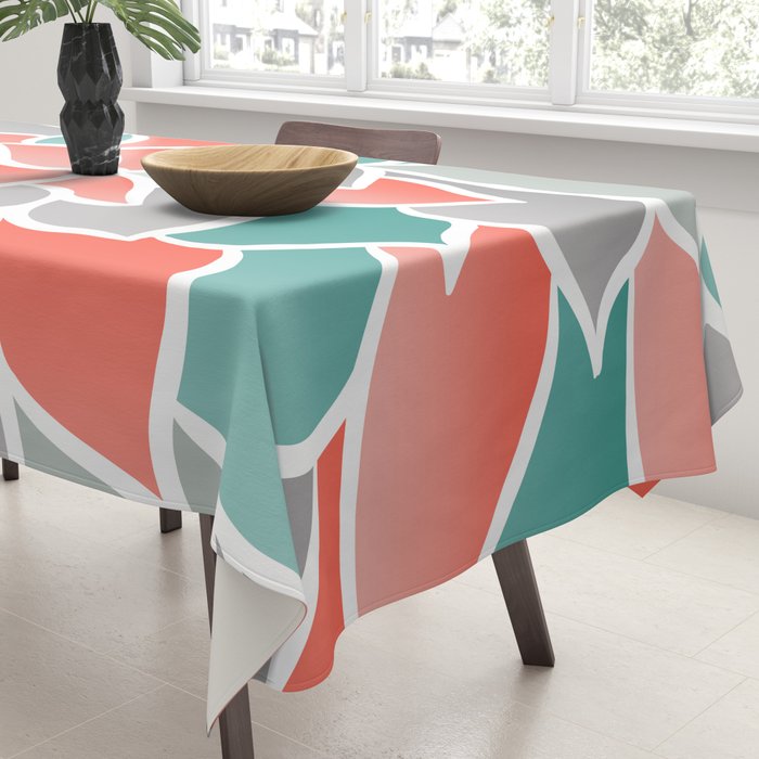 Modern Floral Prints, Coral, Teal Green and Gray Tablecloth Gallery Image 3