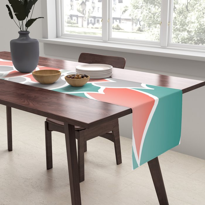 Modern Floral Prints, Coral, Teal Green and Gray Table Runner Gallery Image 2
