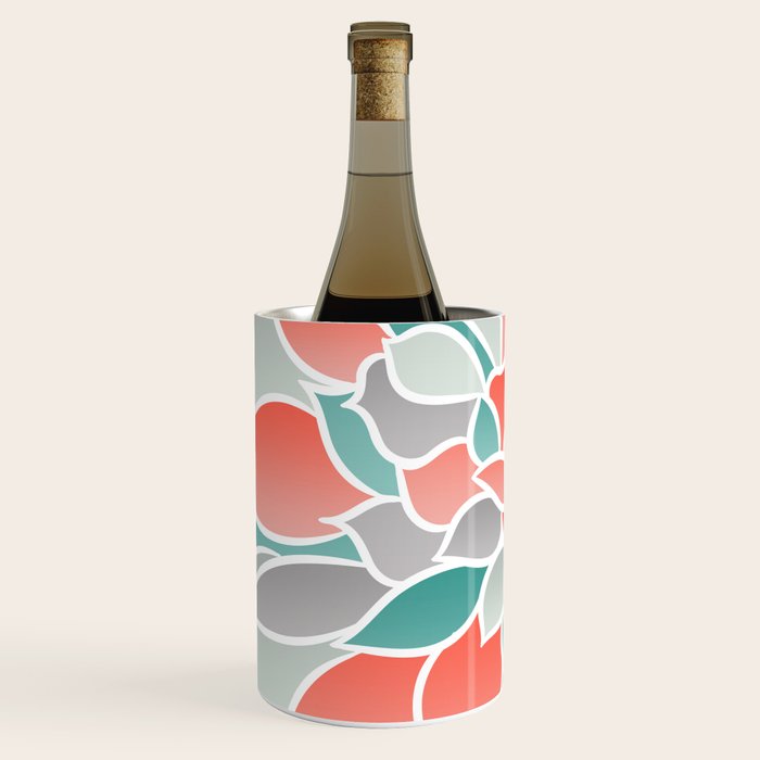 Modern Floral Prints, Coral, Teal Green and Gray Wine Chiller Gallery Image 2