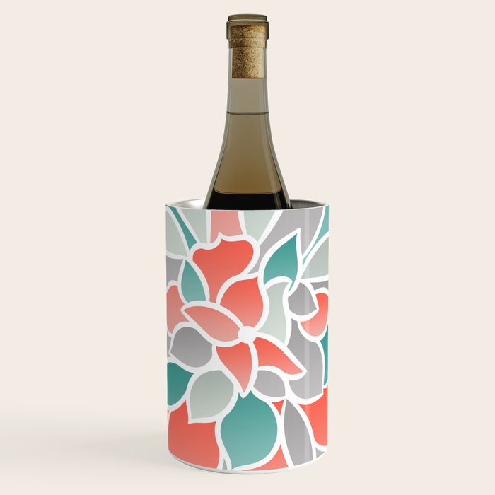Modern Floral Prints, Coral, Teal Green and Gray Wine Chiller Gallery Image 1