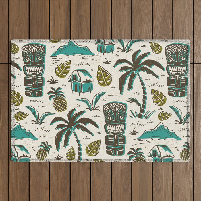 Tiki Party - Ivory Aqua Outdoor Rug Gallery Image 1