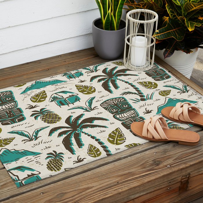 Tiki Party - Ivory Aqua Outdoor Rug Gallery Image 2