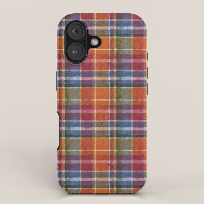 Bold Colorful Tartan Plaid Pattern in Red Orange and Blue  iPhone Case Gallery Image 1