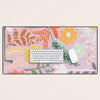 Block print summer meadow soft lilac Desk Mat Gallery Image 1
