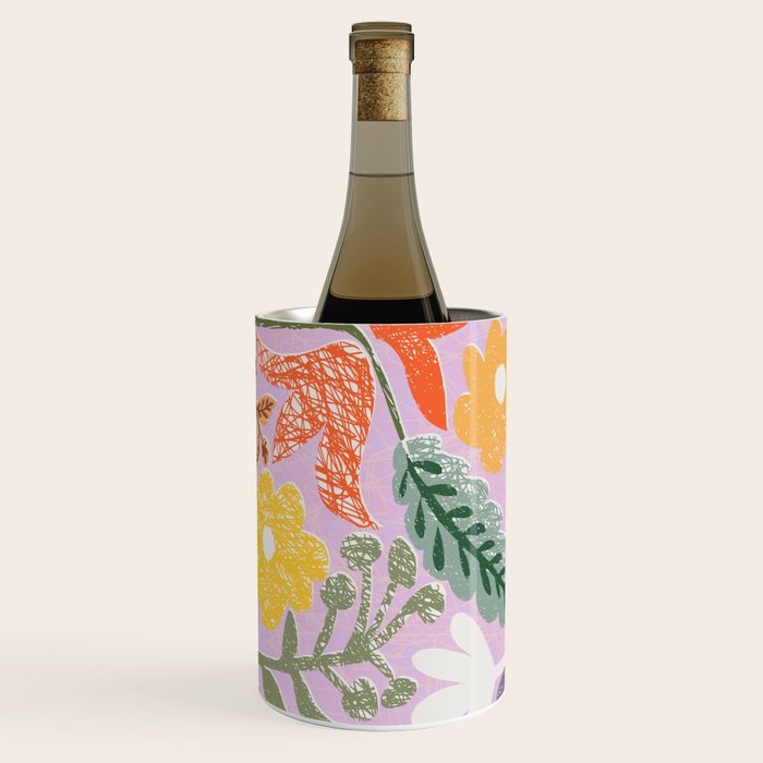 Block print summer meadow soft lilac Wine Chiller Gallery Image 1
