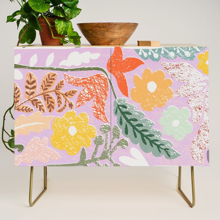Block print summer meadow soft lilac Credenza Gallery Image 1
