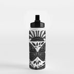 Black & White Retro, Folk Butterfly Water Bottle Gallery Image 2