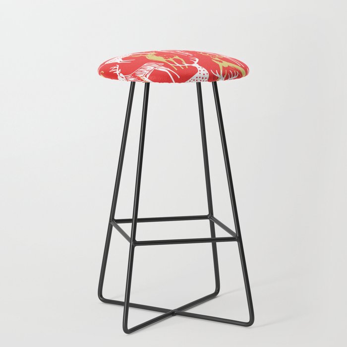 Red christmas reindeer animal pattern Stool Gallery Image 1