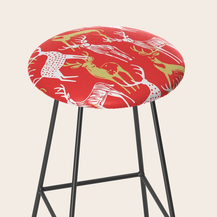 Red christmas reindeer animal pattern Stool Gallery Image 2